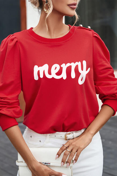 MERRY Ruff Sleeve Buttoned Sweatshirt |1mrk.com