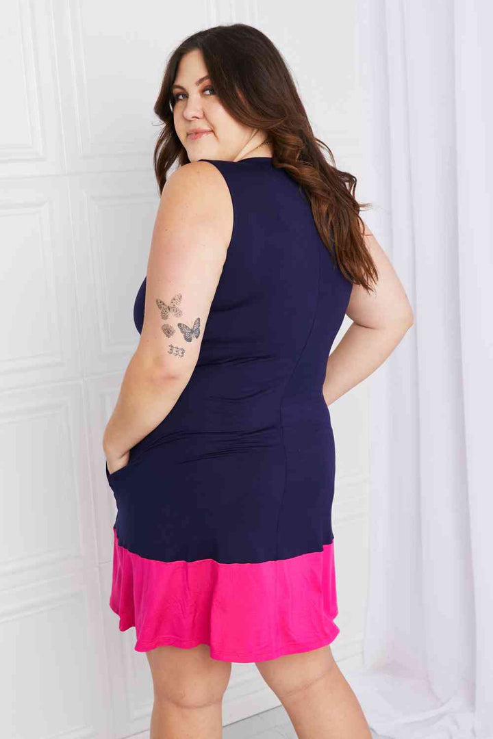 Yelete Full Size Two-Tone Sleeveless Mini Dress with Pockets | 1mrk.com