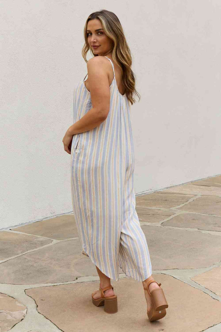 HEYSON Full Size Multi Colored Striped Jumpsuit with Pockets | 1mrk.com