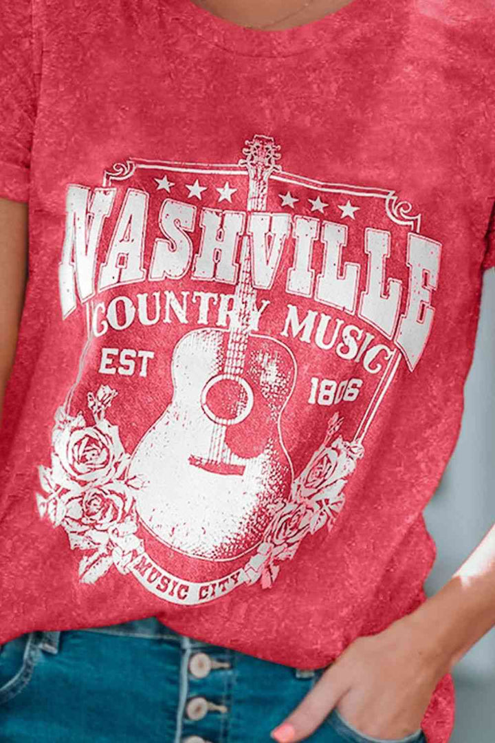 NASHVILLE COUNTRY MUSIC Graphic Round Neck Tee Shirt | 1mrk.com