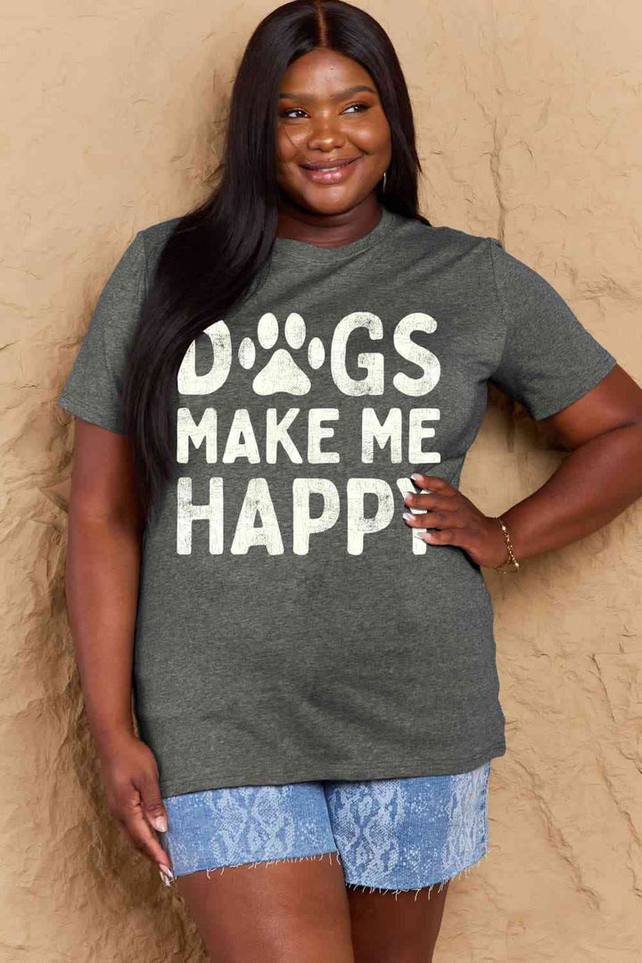 Simply Love Full Size DOGS MAKE ME HAPPY Graphic Cotton T-Shirt | 1mrk.com