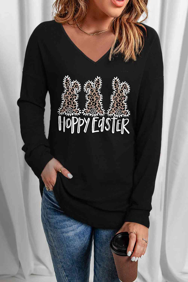 HOPPY EASTER Graphic V-Neck Top |1mrk.com