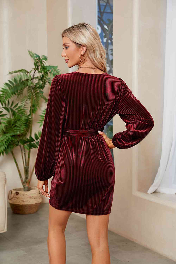 Ribbed Tie Front Mini Dress |1mrk.com