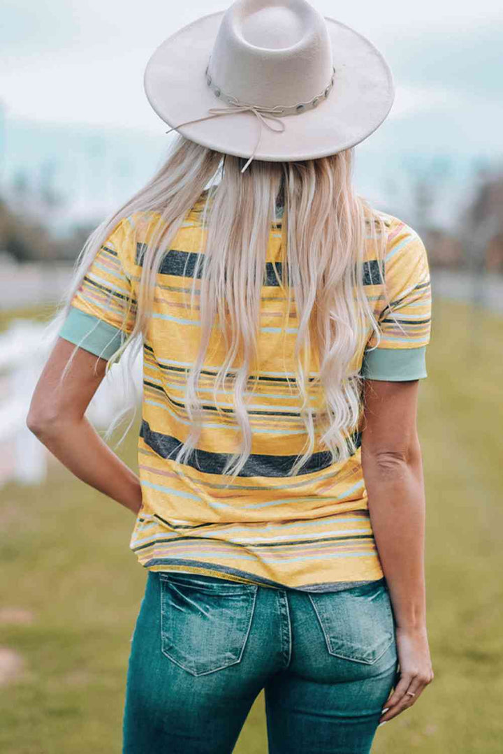 Multicolored Striped Round Neck Tee Shirt | 1mrk.com