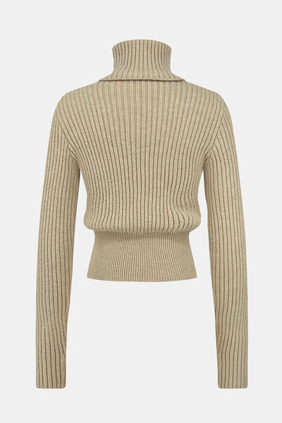 Ribbed Turtleneck Long Sleeve Sweater |1mrk.com