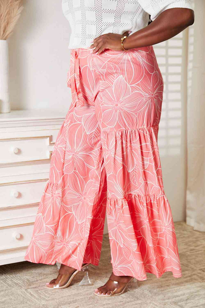 Double Take Floral Tiered Wide Leg Pants | 1mrk.com