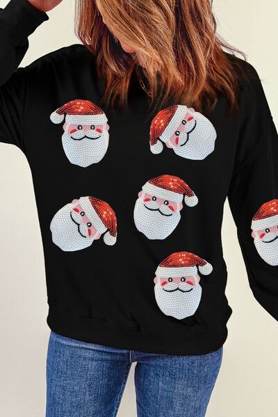 Sequin Santa Patch Round Neck Sweatshirt |1mrk.com