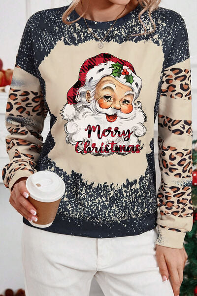 Santa Graphic Leopard Dropped Shoulder Sweatshirt |1mrk.com