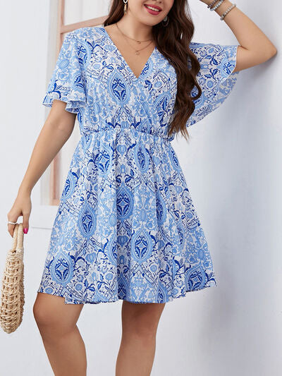 Plus Size Surplice Flutter Sleeve Mini Dress | Trendsi