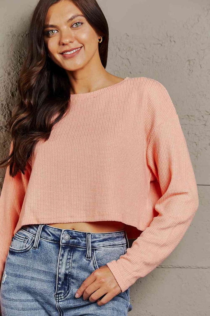 Round Neck Long Sleeve Cropped T-Shirt | 1mrk.com