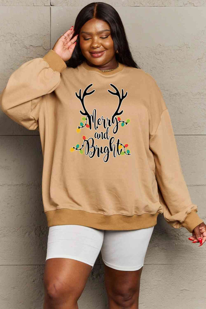 Simply Love Full Size MERRY AND BRIGHT Graphic Sweatshirt |1mrk.com