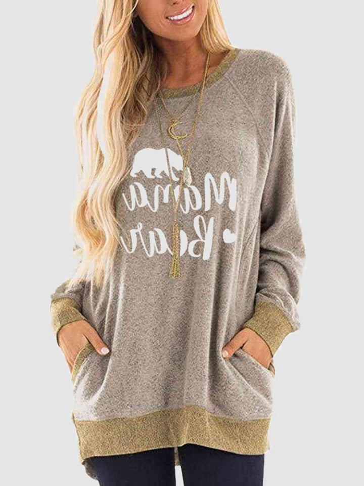 Graphic Round Neck Sweatshirt with Pockets |1mrk.com