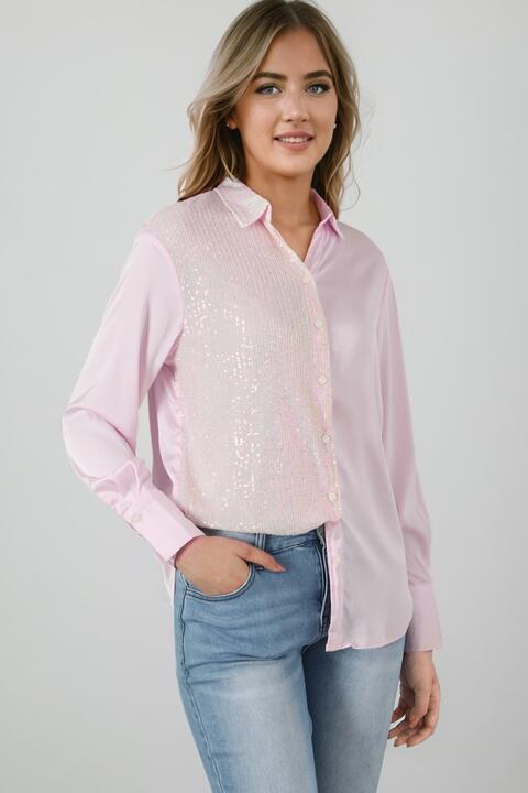 Sequin Long Sleeve Shirt |1mrk.com
