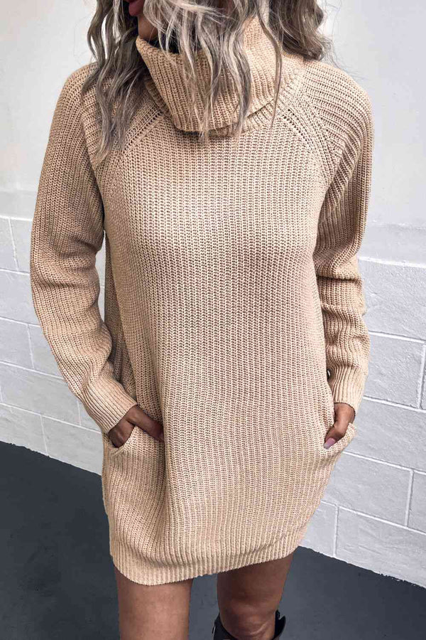 Turtleneck Sweater Dress with Pockets |1mrk.com