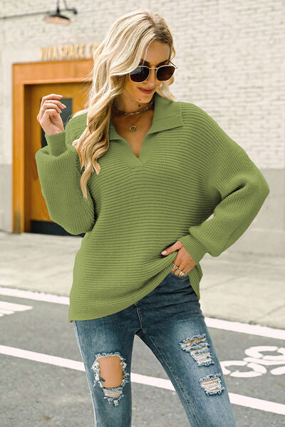 Ribbed Johnny Collar Pullover Sweater |1mrk.com