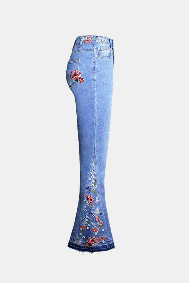 Full Size Buttoned Raw Hem Flare Jeans | 1mrk.com