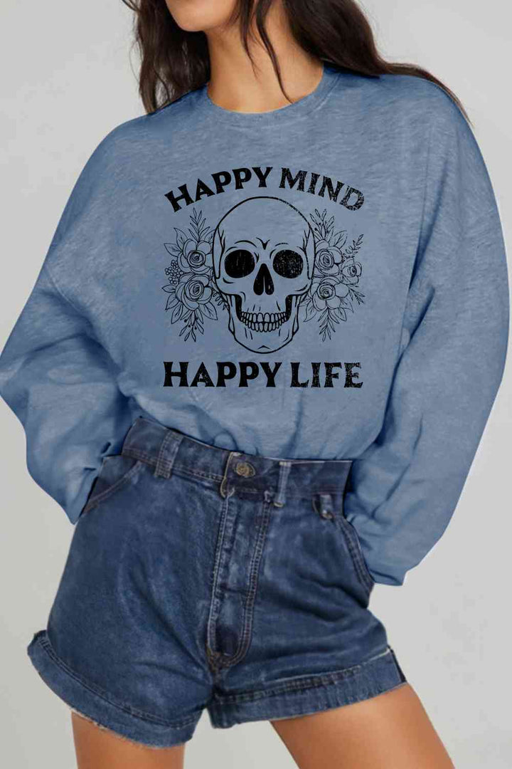 Simply Love Simply Love Full Size HAPPY MIND HAPPY LIFE SKULL Graphic Sweatshirt |1mrk.com