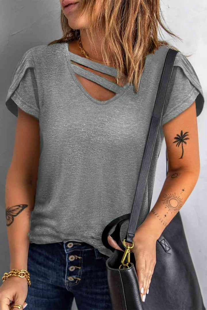 Strappy V-Neck Petal Sleeve Tee | 1mrk.com