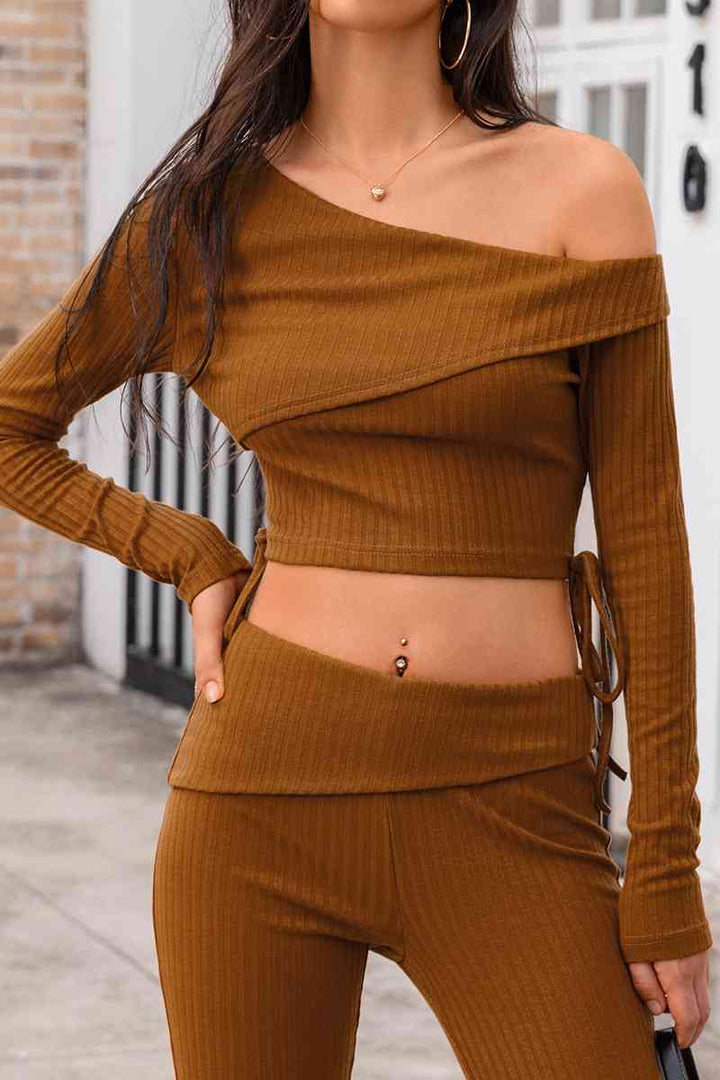 Asymmetrical Neck Ribbed Crop Top | 1mrk.com