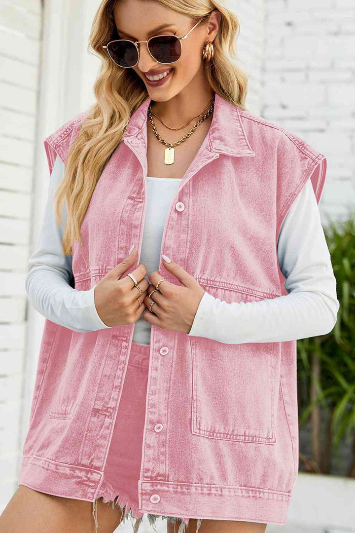 Button Down Collared Neck Denim Jacket | 1mrk.com