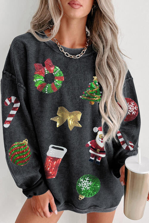 Sequin Patch Christmas Element Sweatshirt | 1mrk.com