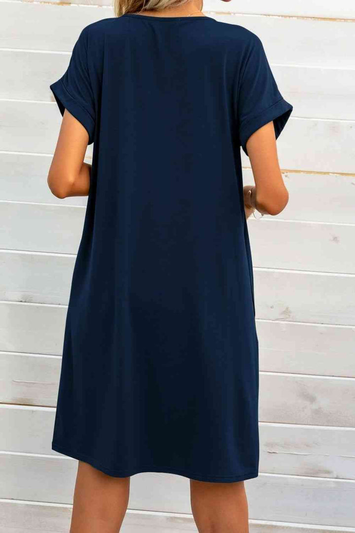 Scoop Neck Short Sleeve Pocket Dress |1mrk.com