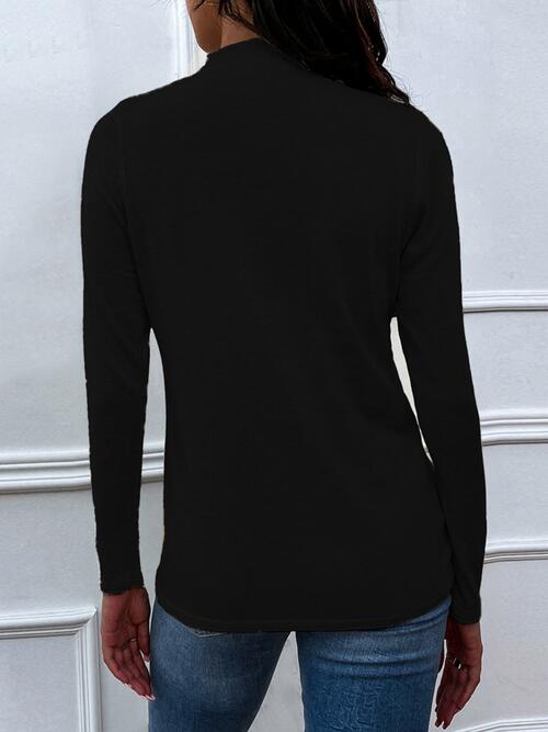 Drawstring Mock Neck Long Sleeve T-Shirt | 1mrk.com