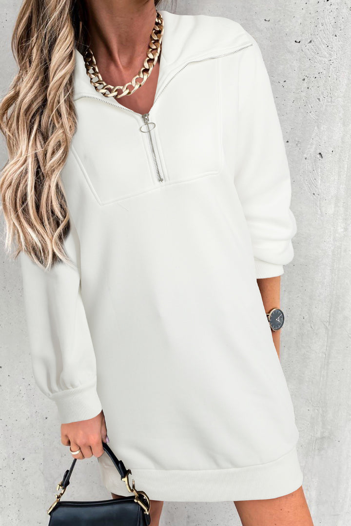 Half Zip Dropped Shoulder Mini Sweatshirt Dress | Trendsi