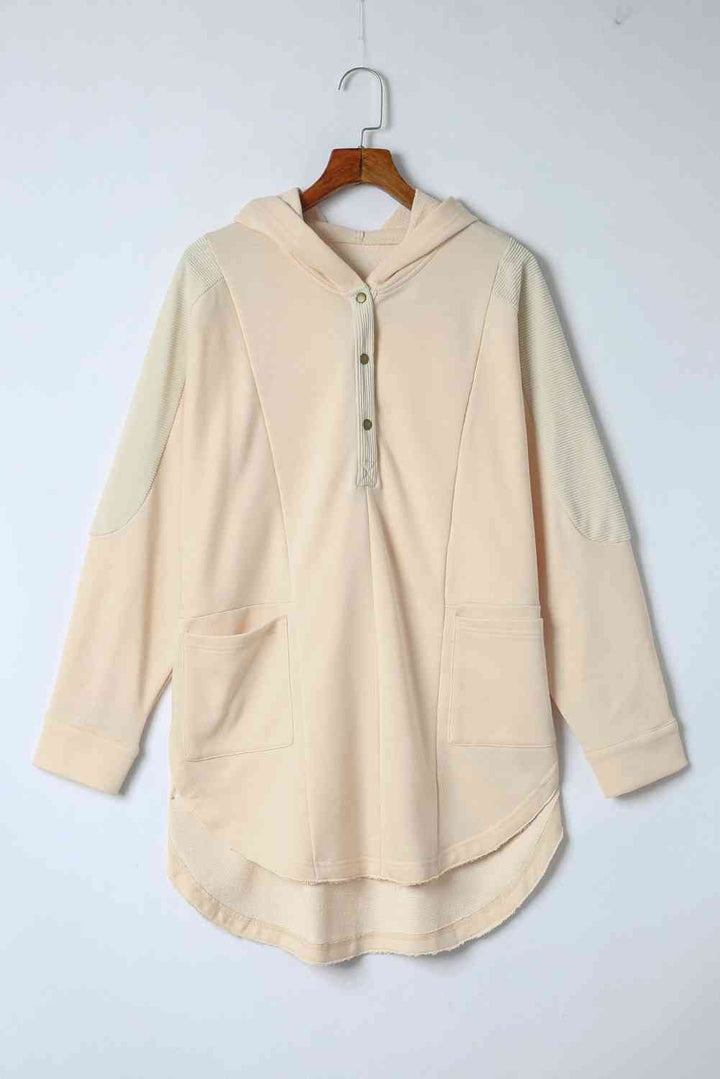 Long Sleeve Buttoned Hoodie with Pockets | 1mrk.com