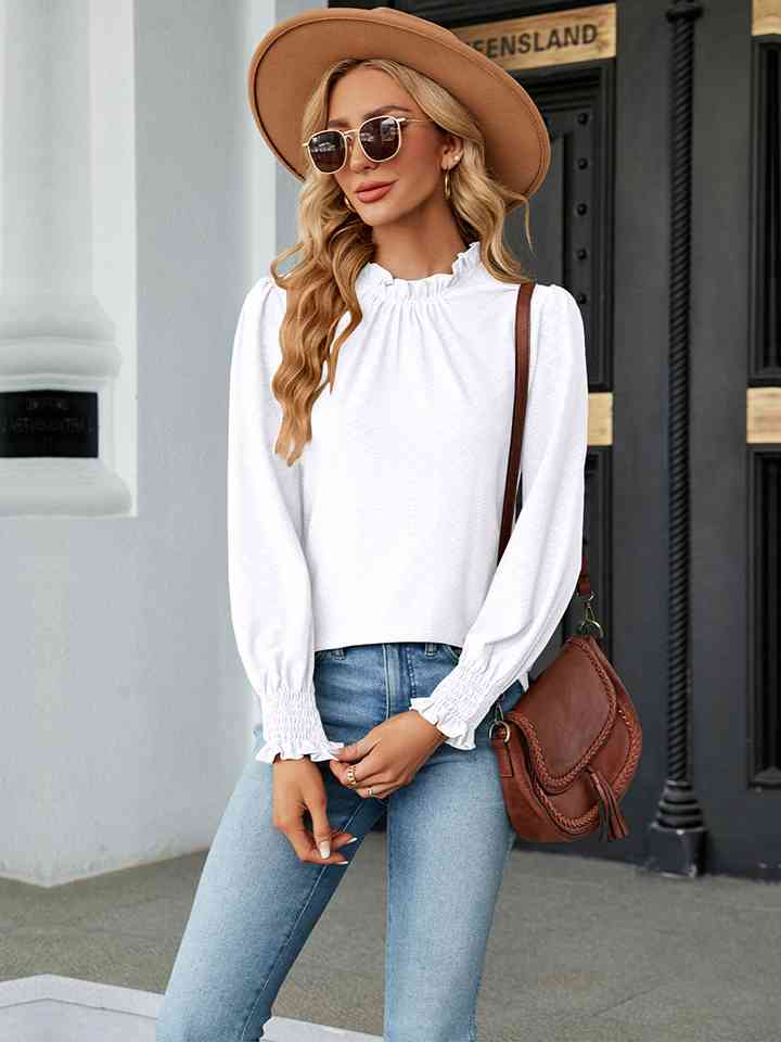 Round Neck Flounce Sleeve Blouse | 1mrk.com