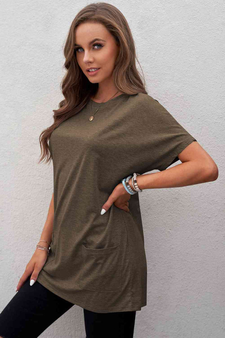 Short Sleeve Round Neck Tee Shirt with Pockets | 1mrk.com