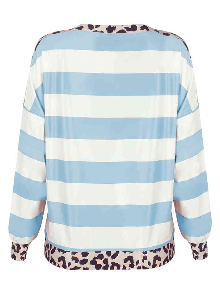 Striped Leopard Long Sleeves Top | 1mrk.com