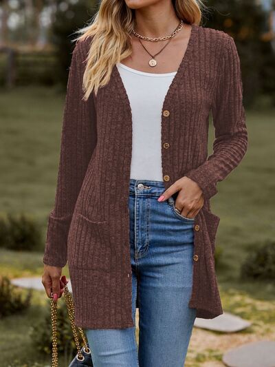 Ribbed Button Up Long Sleeve Cardigan |1mrk.com