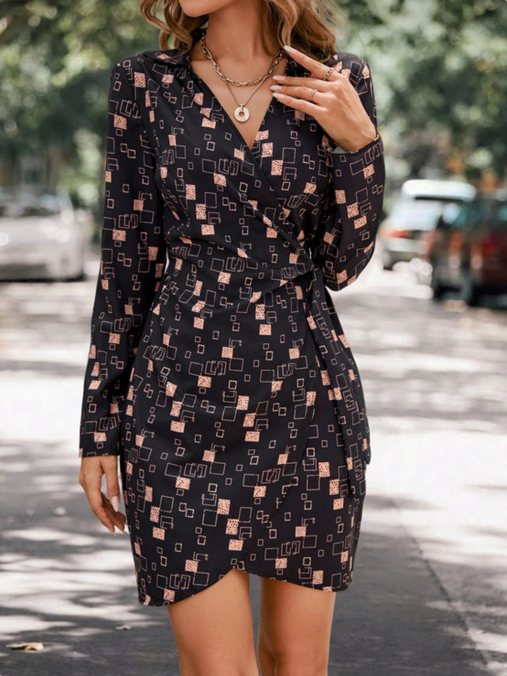 Geometric Surplice Long Sleeve Dress | Trendsi