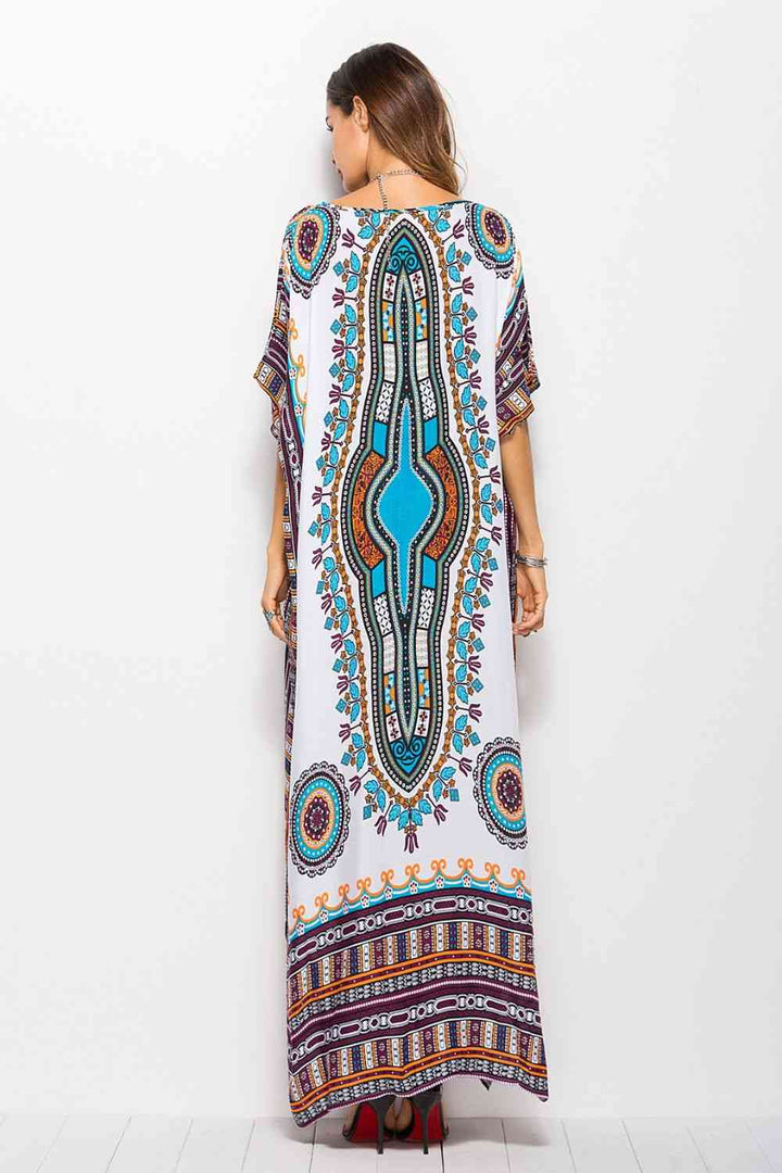 Printed V-Neck Side Slit Maxi Dress |1mrk.com