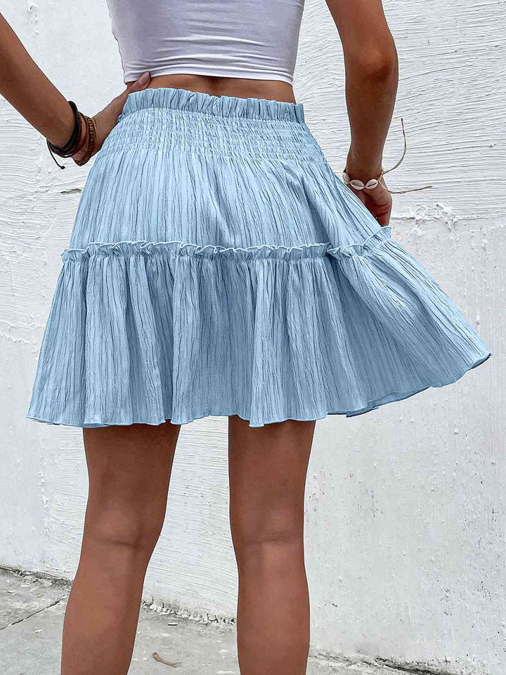 Smocked Waist Frill Trim Skirt |1mrk.com