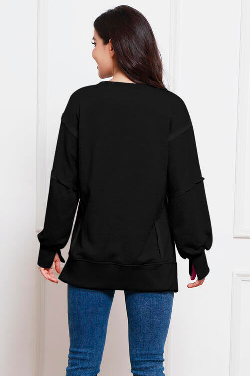 Exposed Seam High-Low Slit Sweatshirt | 1mrk.com