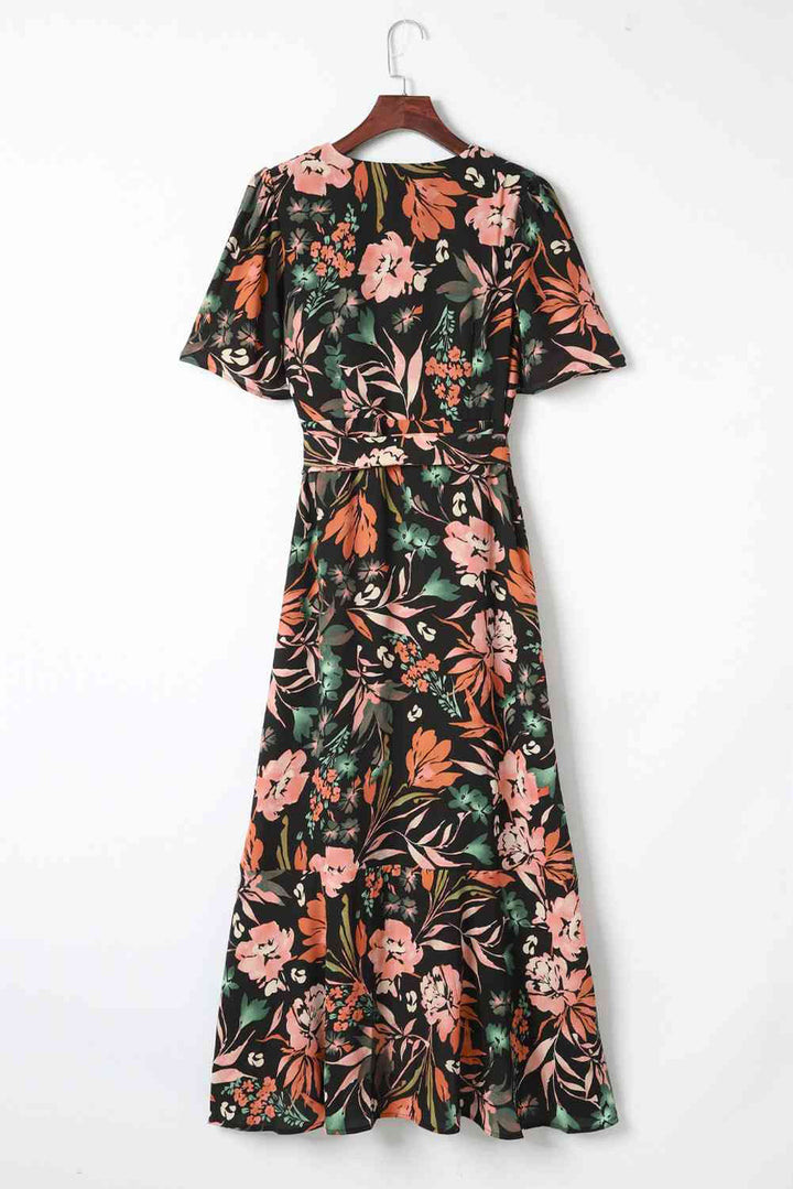 Floral Surplice Neck Dress |1mrk.com