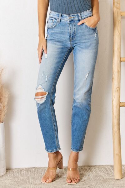 Kancan High Rise Distressed Slim Straight Jeans |1mrk.com