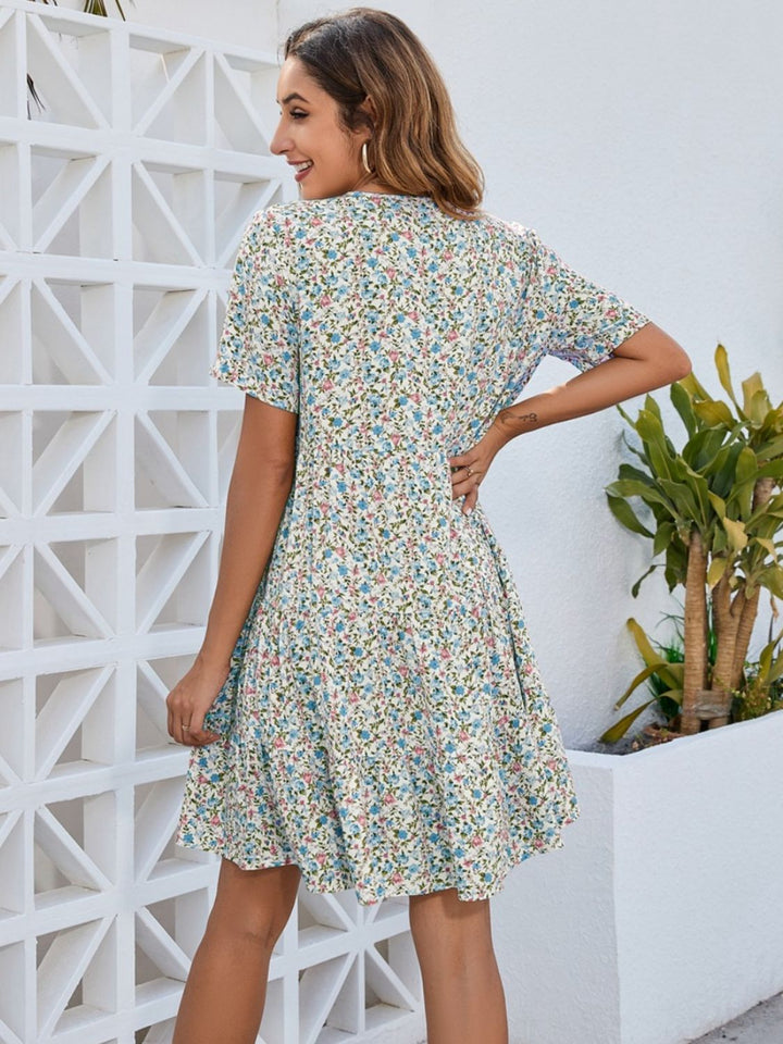 Ditsy Floral V-Neck Mini Dress | Trendsi