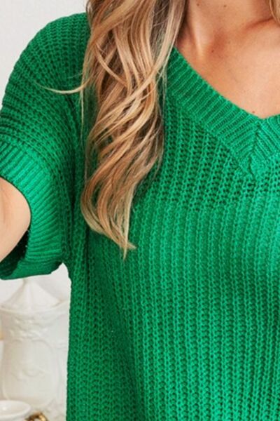 BiBi V-Neck Short Sleeve Sweater |1mrk.com