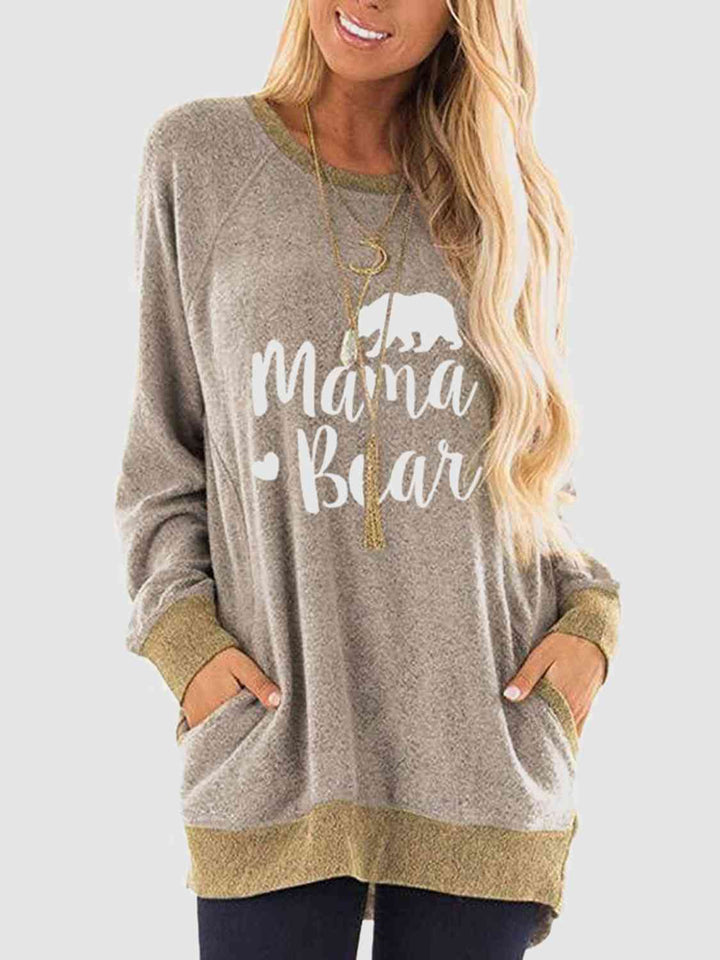 Graphic Round Neck Sweatshirt with Pockets |1mrk.com