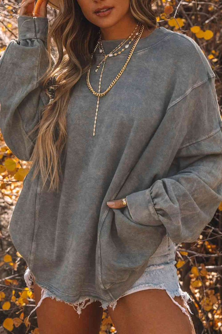 Twisted Plunge Neck Dropped Shoulder Sweatshirt |1mrk.com