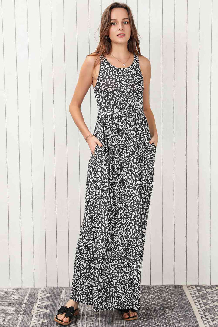 Leopard Round Neck Sleeveless Maxi Dress |1mrk.com