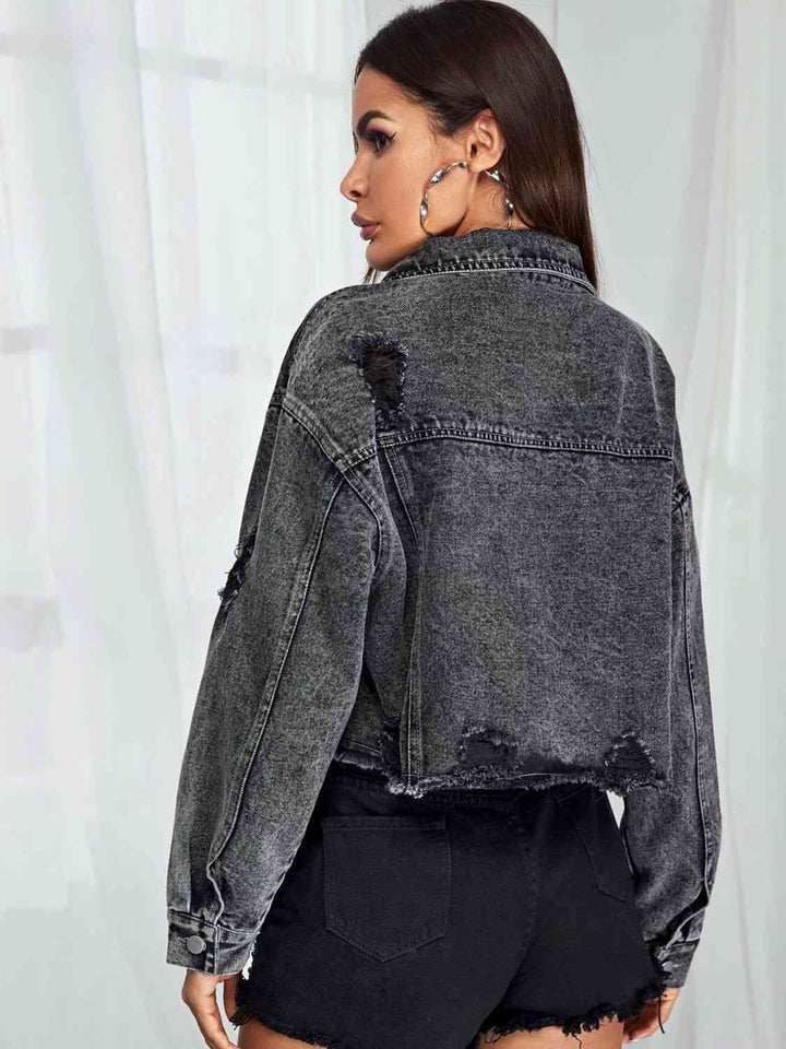 Dropped Shoulder Collared Neck Denim Jacket | 1mrk.com