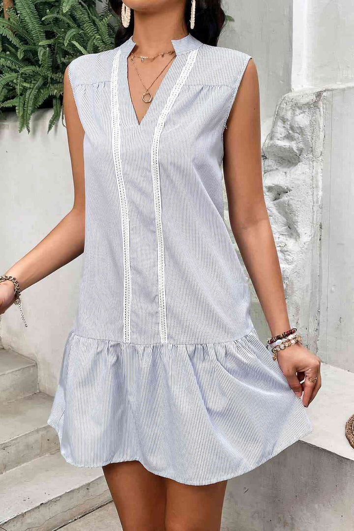 Notched Neck Ruffle Hem Sleeveless Dress |1mrk.com