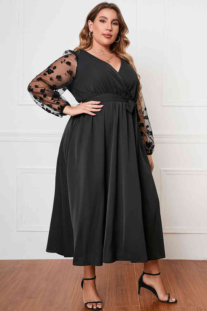 Plus Size Surplice Neck Tied Dress |1mrk.com