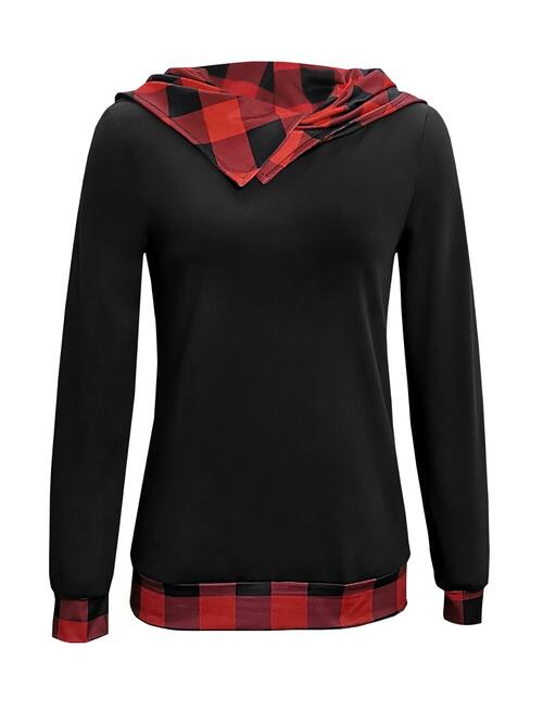 Plaid Long Sleeve Hooded Blouse |1mrk.com