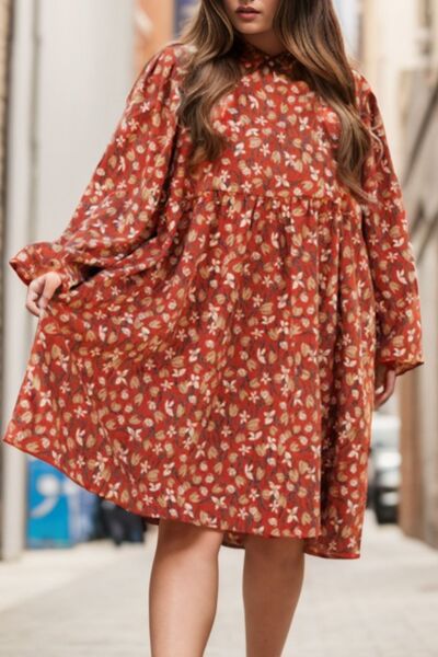 Plus Size Floral Round Neck Dress |1mrk.com