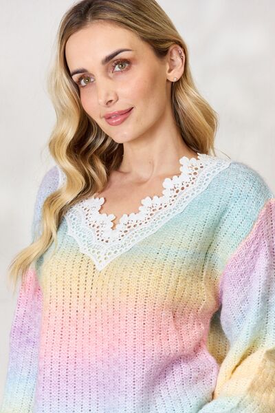 BiBi Rainbow Gradient Crochet Deetail Sweater |1mrk.com